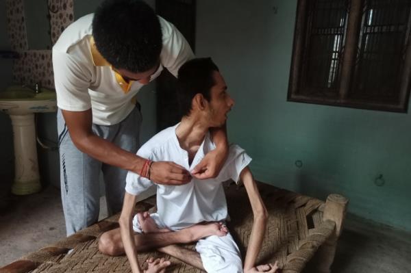 Vikas in his house in Gangnauli, Uttar Pradesh, India.