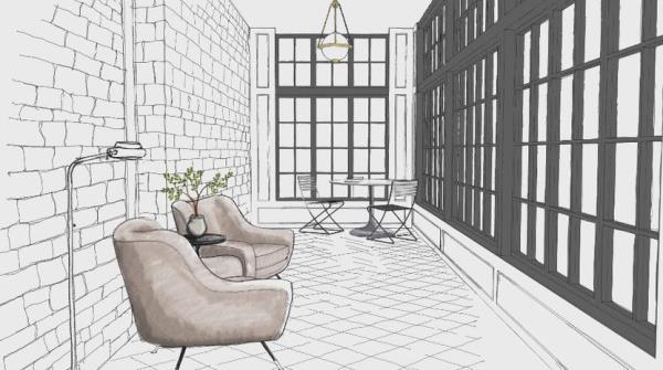 Minimally furnished conservatory