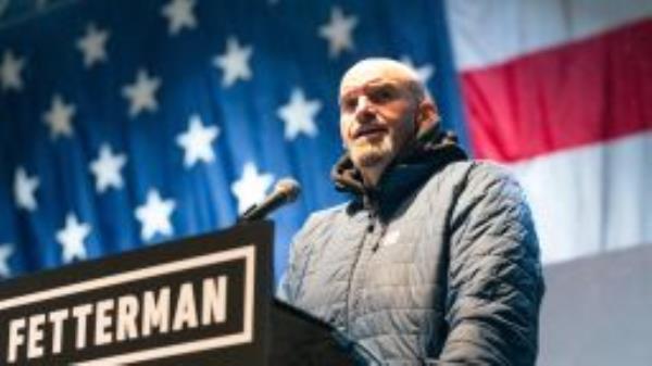 Pennsylvania Lieutenant Governor and Democratic candidate for US Senator John Fetterman speaks to supporters at a "Get Out the Vote" rally in Pittsburgh, Pennsylvania, on October 26, 2022. 