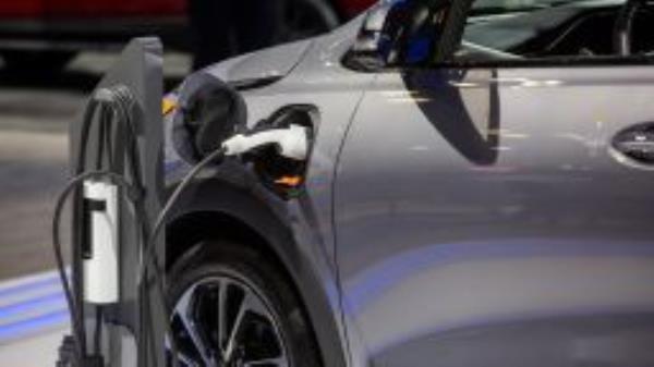 The charging port of a Chevrolet Bolt electric utility vehicle (EUV) during the 2022 New York International Auto Show (NYIAS) in New York, U.S., on Thursday, April 14, 2022. 