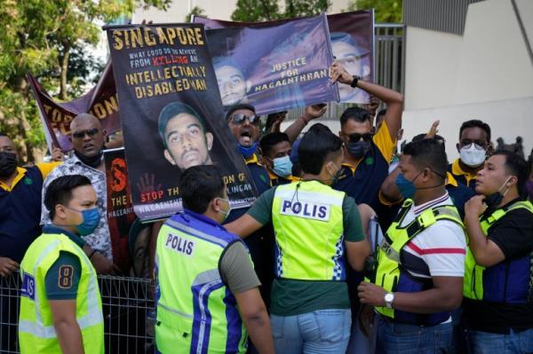 Activists protest against the execution of Nagaenthran K. Dharmalingam outside the Singaporean Embassy in Kuala Lumpur, Malaysia, Saturday, April 23, 2022.