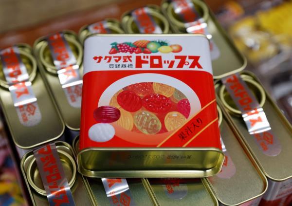 Sakuma's Drops, produced by Sakumaseika Co. are displayed at a snacks store in Tokyo