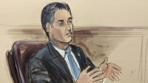 In this sketch, former Tesla board member Antonio Gracias testifies in court.