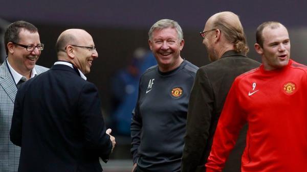 Sir Alex Ferguson and Wayne Rooney with the Glazers at Wembley Stadium in 2011