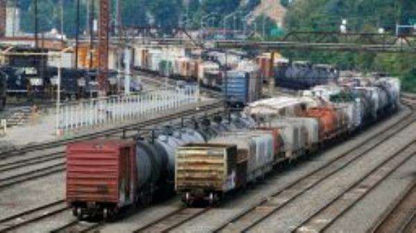 Freight cars wait to be hauled out of the Norfolk Southern Conway Terminal in Conway, Pa., Thursday, September 15, 2022. 