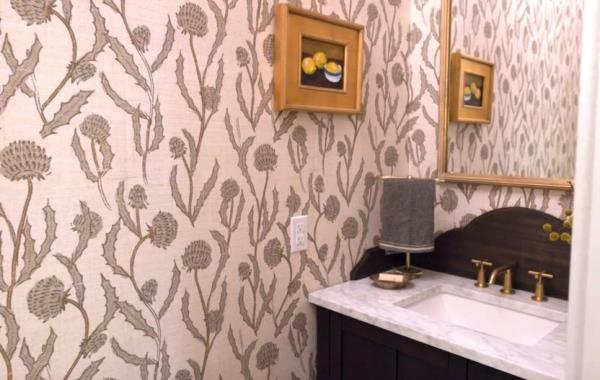 Flowered grass cloth wallpaper