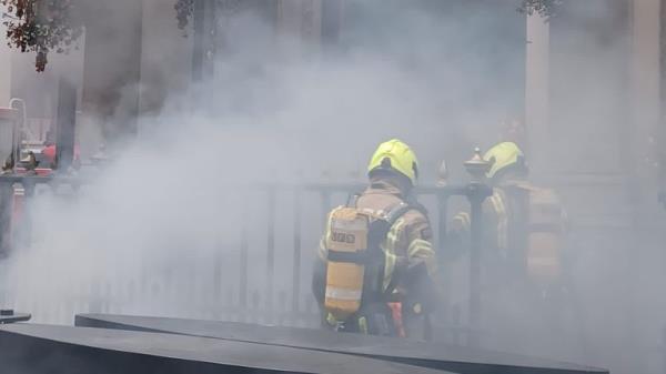 Handout photo issued by the London Fire Brigade of emergency services at the scene of a blaze in the basement of the Admiralty pub in Trafalgar Square, London. Picture date: Tuesday July 12, 2022.
