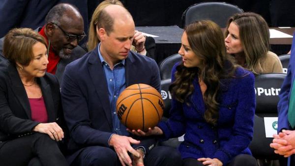 William and Kate at a basketball game during their visit to Boston