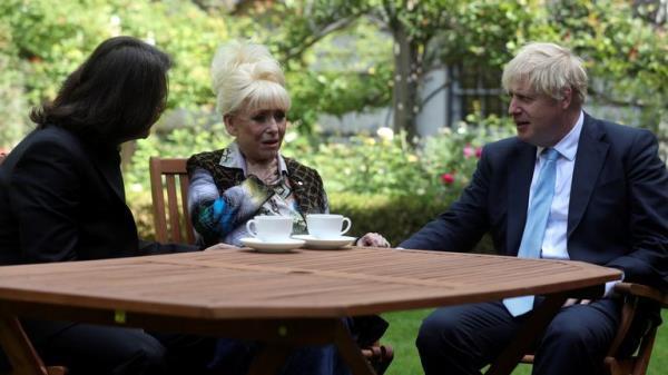 Dame Barbara Windsor and her husband Scott Mitchell meeting Prime Minister Boris Johnson after they delivered an Alzheimer's Society open letter to 10 Downing Street in Westminster, London, calling on him to address the "devastating state" of dementia car