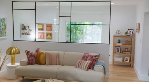 Behind that glass divider is an office nook.