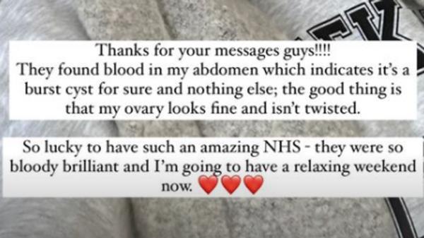Zara thanks her followers for their messages in an Instagram story