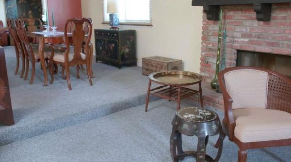 A dated sunken living room floor