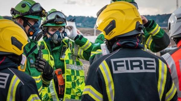 Emergency services coordinating their efforts at the scene in St Helier Pic: Facebook / Jersey Government 