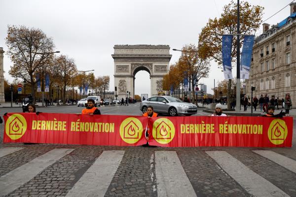 Blockade of the Champs Elysees avenue by environmental activists of 