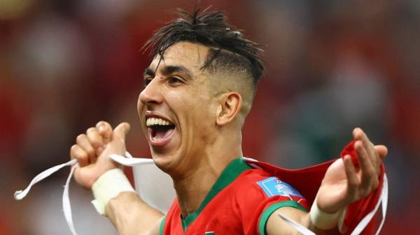 Soccer Football - FIFA World Cup Qatar 2022 - Quarter Final - Morocco v Portugal - Al Thumama Stadium, Doha, Qatar - December 10, 2022 Morocco's Jawad El Yamiq celebrates after the match as Morocco progress to the semi finals REUTERS/Molly Darlington