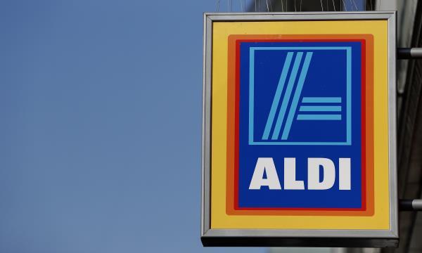 File photo of a company logo outside a branch of an Aldi supermarket in Manchester