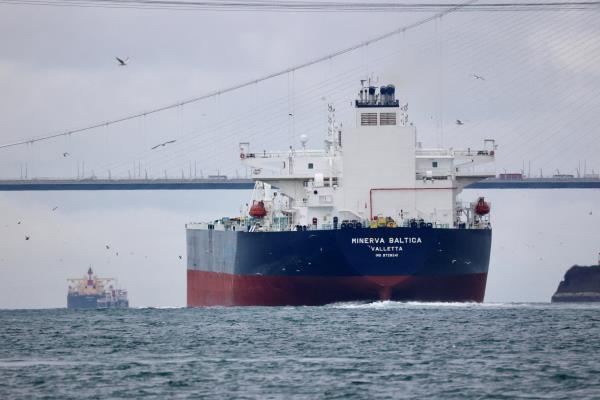 The Maltese-flagged crude oil tanker Minerva Baltica sails in Istanbul's Bosphorus