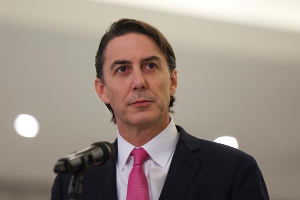 U.S. Senior Advisor for Energy Security Amos Hochstein speaks after meeting with Lebanon's President Michel Aoun (not pictured) at the presidential palace in Baabda