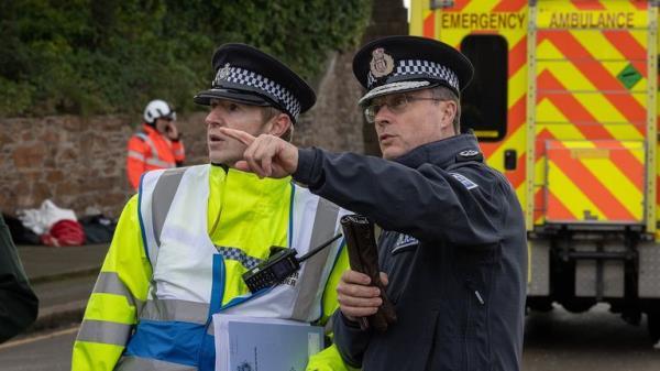 Chief of Police Robin Smith and Detective Chief Inspector Craig Jackson attending the search and rescue Pic: Facebook / Jersey Government 
