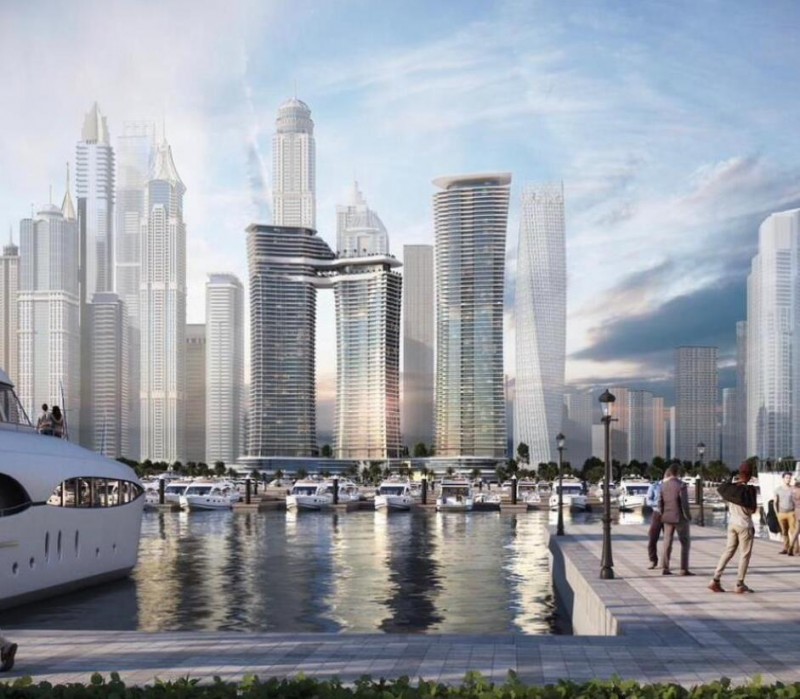 迪拜房地产：迪拜游艇港海景房，蓝水岛+棕榈岛海景，编号50423