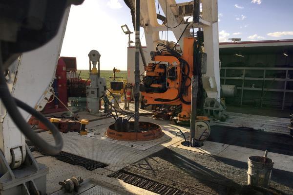 The Elevation Resources drilling rig is shown at the Permian Basin drilling site in Andrews County Texas
