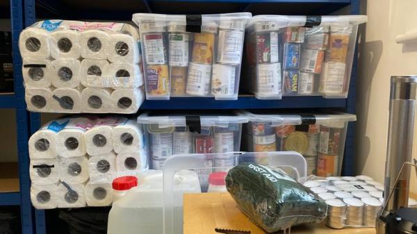 Toilet paper, tinned food, candles and a first aid kit