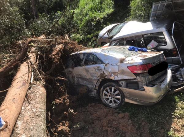 Damaged cars are seen amongst the debris during a rescue and evacuation operation following a landslide at a campsite in Batang Kali, Selangor state, on the outskirts of Kuala Lumpur, Malaysia, December 16, 2022, in this picture obtained from social media. Korporat JBPM/via REUTERS THIS IMAGE HAS BEEN SUPPLIED BY A THIRD PARTY. MANDATORY CREDIT. NO RESALES. NO ARCHIVES.