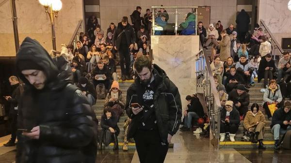 People shelter inside a metro station during massive Russia's missile attacks in Kyiv, Ukraine 