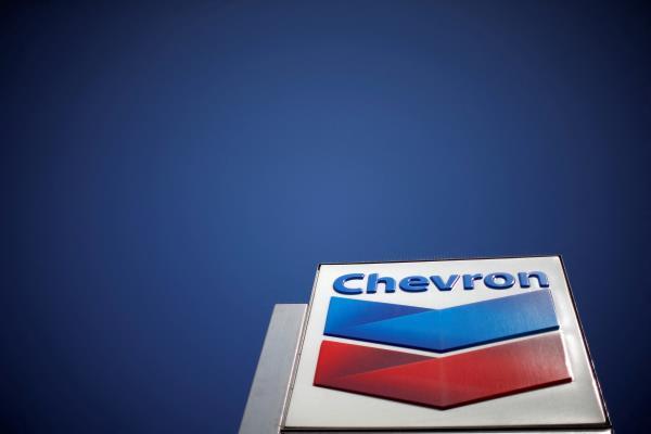 Dow Jones Industrial Average listed company Chevron (CVX)'s logo is seen in Los Angeles