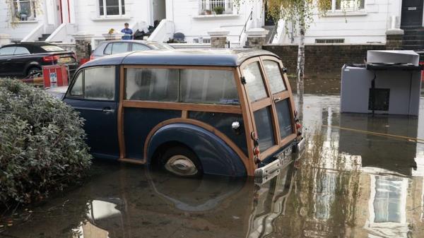 Belsize Road in Camden after a burst water main flooded the London street. London Fire Brigade (LFB) said eight fire engines and around 60 firefighters were called to Belsize Road at 2.50am on Saturday morning after a 42-inch water main burst, causing flooding to a depth of half a metre across an area of around 800 metres. Picture date: Saturday December 17, 2022.

