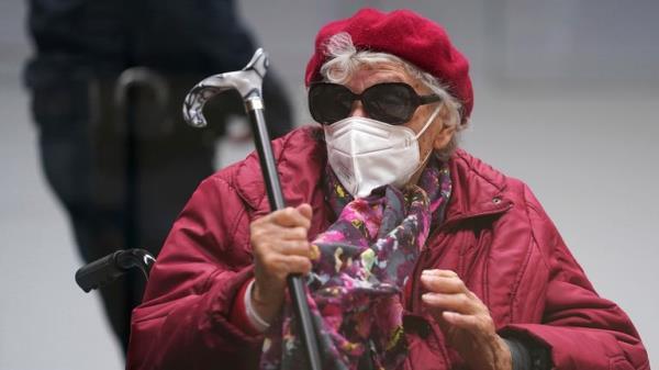 26 October 2021, Schleswig-Holstein, Itzehoe: The 96-year-old defendant Irmgard F. sits in the courtroom at the beginning of the trial day. The trial against the former concentration camp secretary at the Itzehoe Regional Court continues. The 96-year-old is charged with accessory to murder in over 11,000 cases in the Stutthof concentration camp. Photo by: Marcus Brandt/picture-alliance/dpa/AP Images
PIC:AP