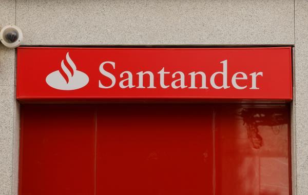 The logo of Santander bank is seen outside a branch in Ronda