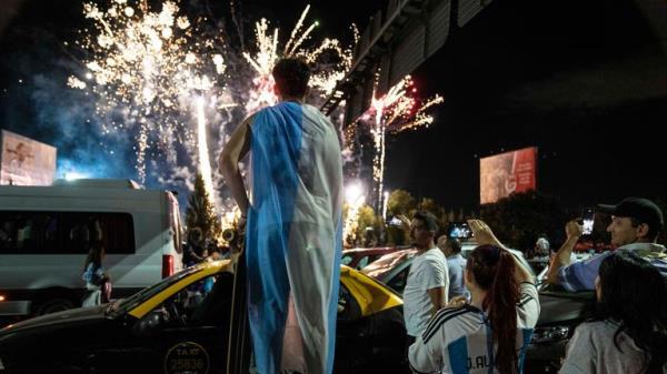 Fans watched fireworks in Buenos Aires to commemorate the World Cup winners. Pic: AP 